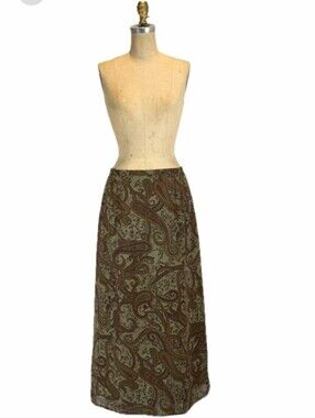 VINTAGE 90s dark moody paisley skirt long maxi floral vines academia